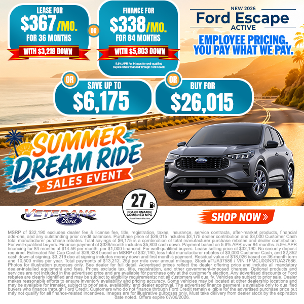 Special offer on 2026 Ford Escape 2026 Ford Escape Active